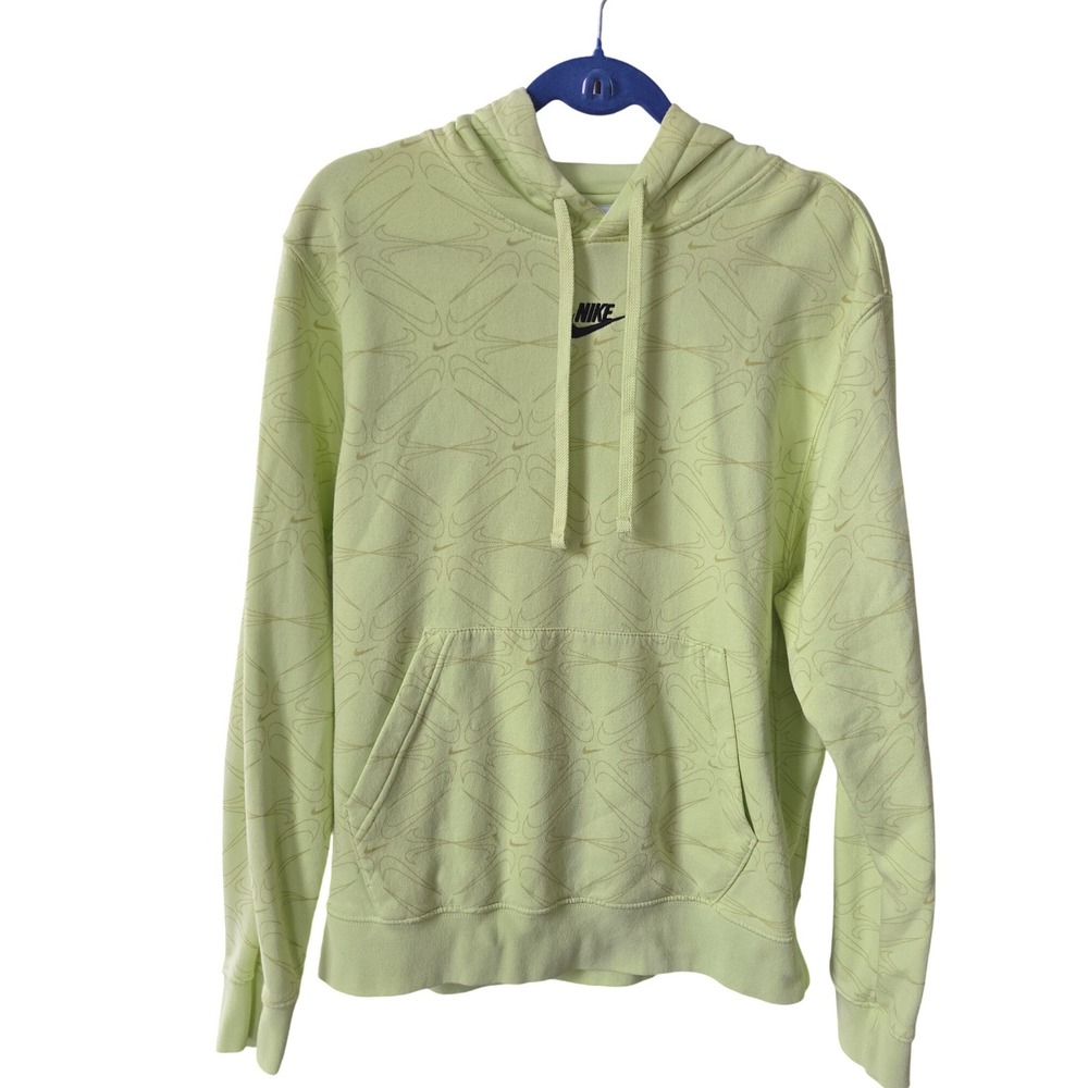 Nike Mens Swoosh All Over Print Hoodie Lime Green Neon Yellow Pullover Medium